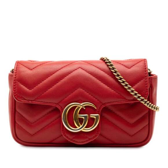 Gucci Handbags - GUCCI Red Leather GG Marmont Shoulder Bag